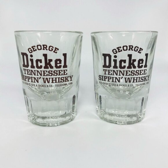2 George Dickel Tennessee Sippin' Whisky Shot Glasses Heavy Bottom Libbey - Picture 1 of 4